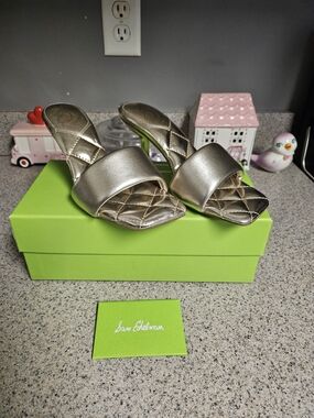 Sam Edelman Metallic Gold Open-Toe Quilted Slide Mules